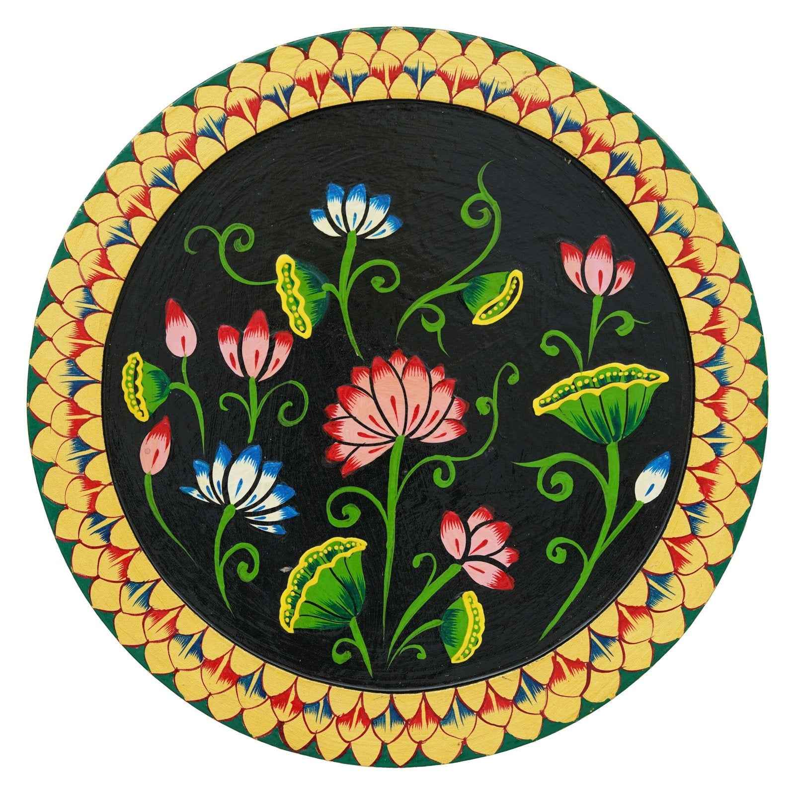 Traditional Indian Wall Plate-Holy Cow-Bell Design on Wood (12x12 Inches)