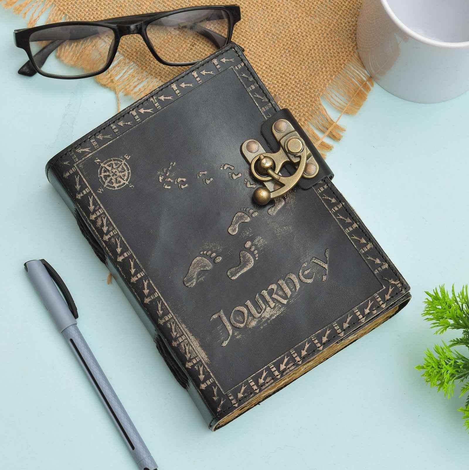 Genuine Leather Diary-Vintage Handmade Leather Journal-Premium Antique LOCK Closure-200 Handmade Deckle Edge Antique Pages -24