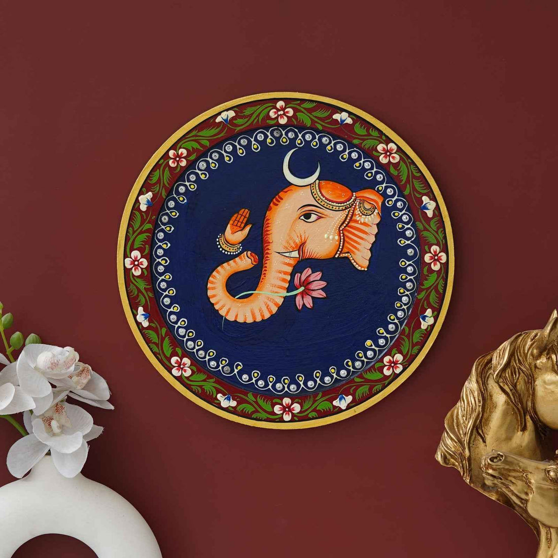 Hand-Painted Cow Art Plate-Wooden Pichwai D?cor Piece (12x12 Inches)