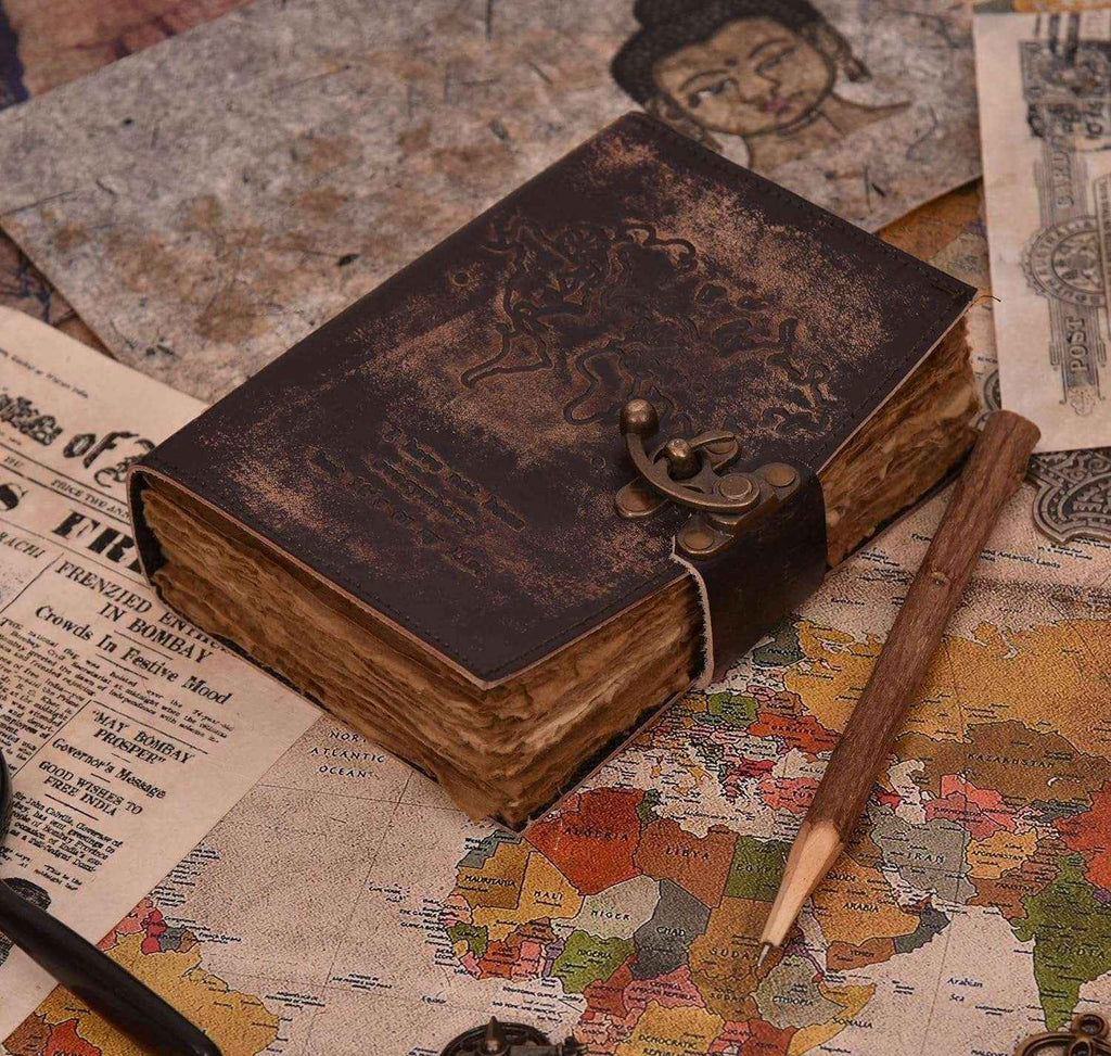 Genuine Leather Diary-Vintage Handmade Leather Journal-Premium Antique LOCK Closure-200 Handmade Deckle Edge Antique Pages -1