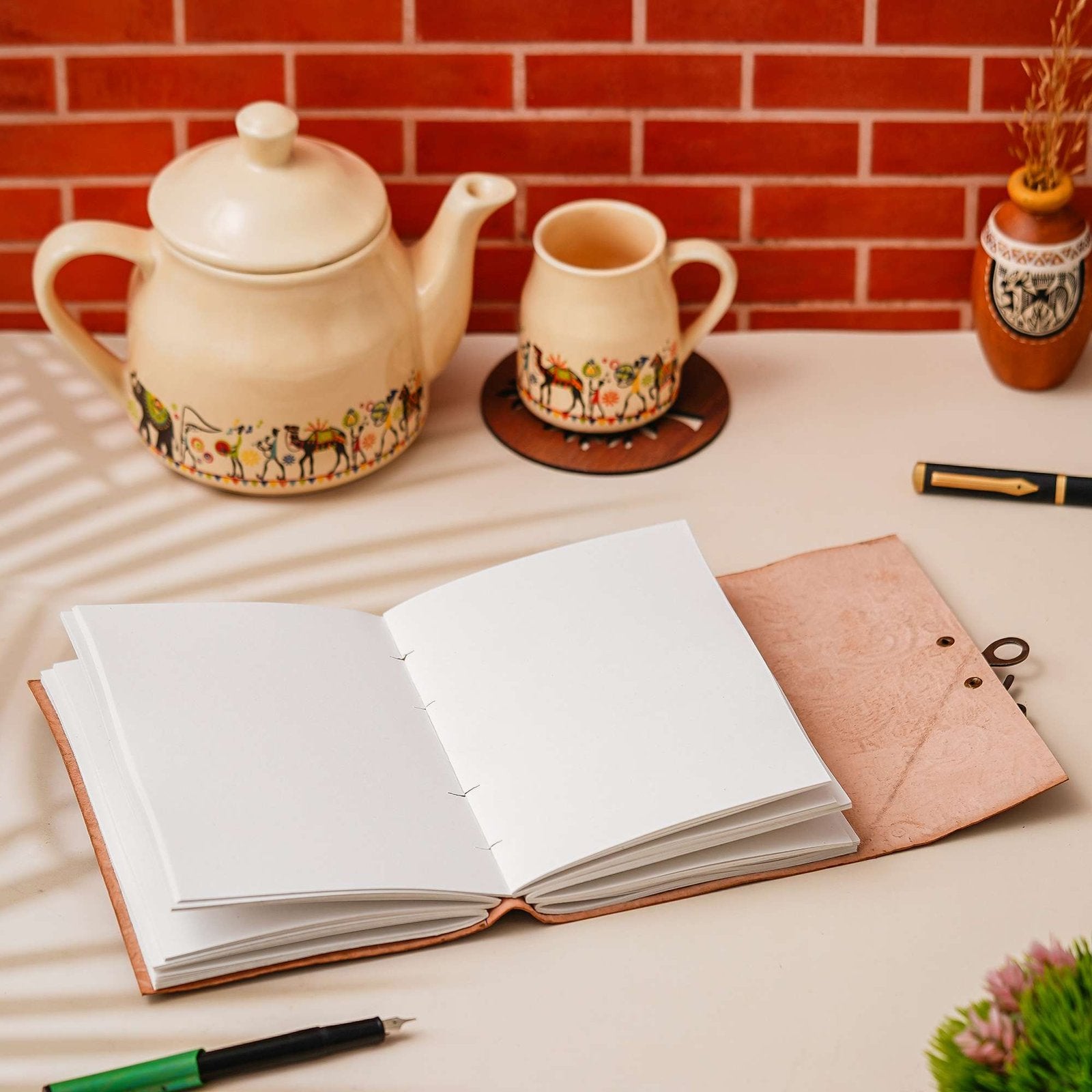 Vintage Handmade Genuine Leather Journal-Premium Antique Lock Closure-200 Handmade White Pages -23 - Navkar Handicrafts