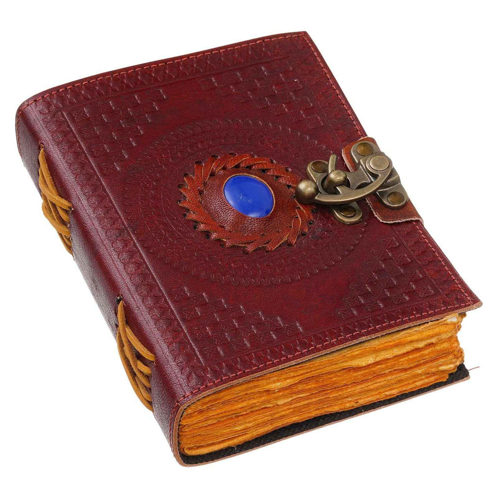 Vintage Handmade Genuine Leather Journal-Premium Antique Lock Closure-200 Handmade Brown Pages -3