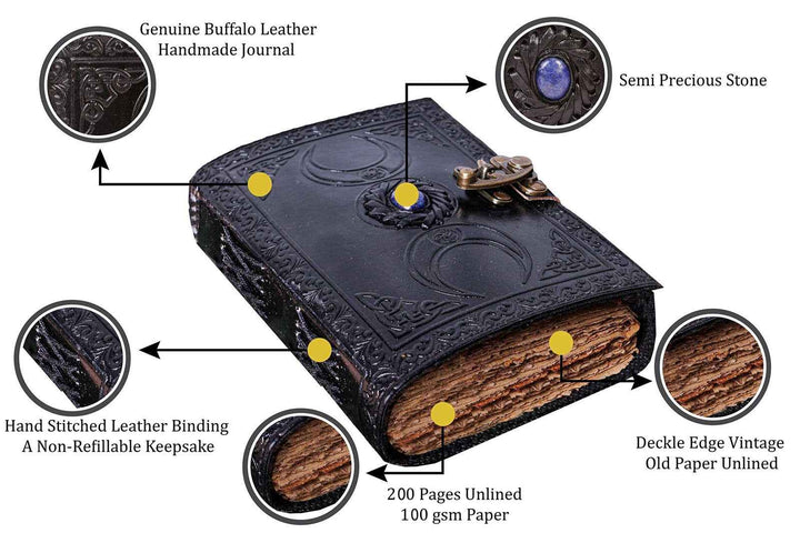 Genuine Leather Diary-Vintage Handmade Leather Journal-Premium Antique LOCK Closure-200 Handmade Deckle Edge Antique Pages -9