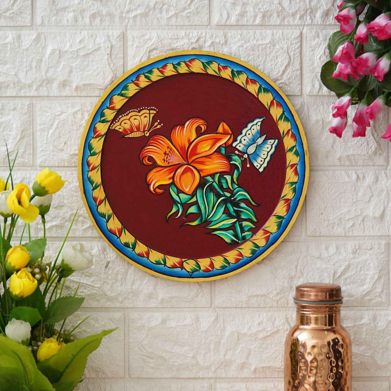 Divine Cow Wall Plate-Traditional Lotus Pattern in Pichwai Style (12x12 Inches)