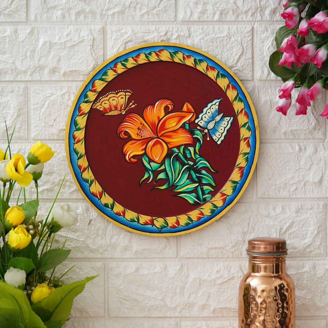 Divine Cow Wall Plate-Traditional Lotus Pattern in Pichwai Style (12x12 Inches)