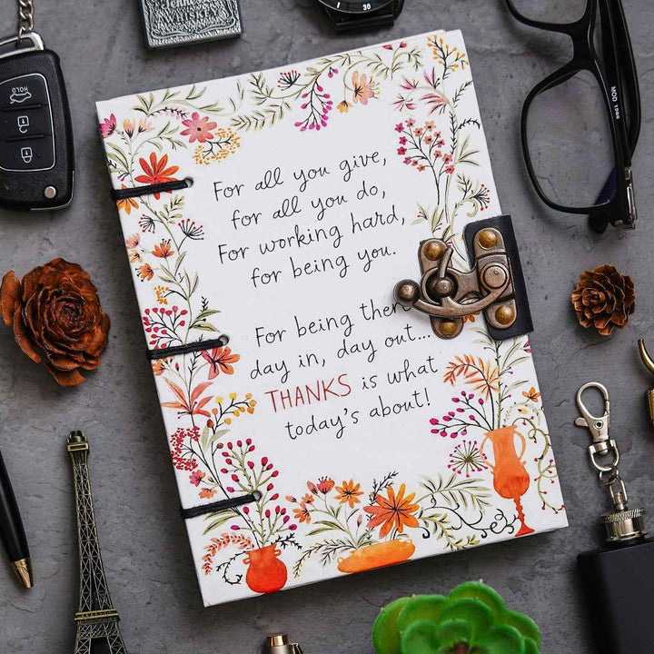 Handmade Printed Cardboard Journal Diary with Buckle Lock-200 Pages Notepad For Men and Women -12