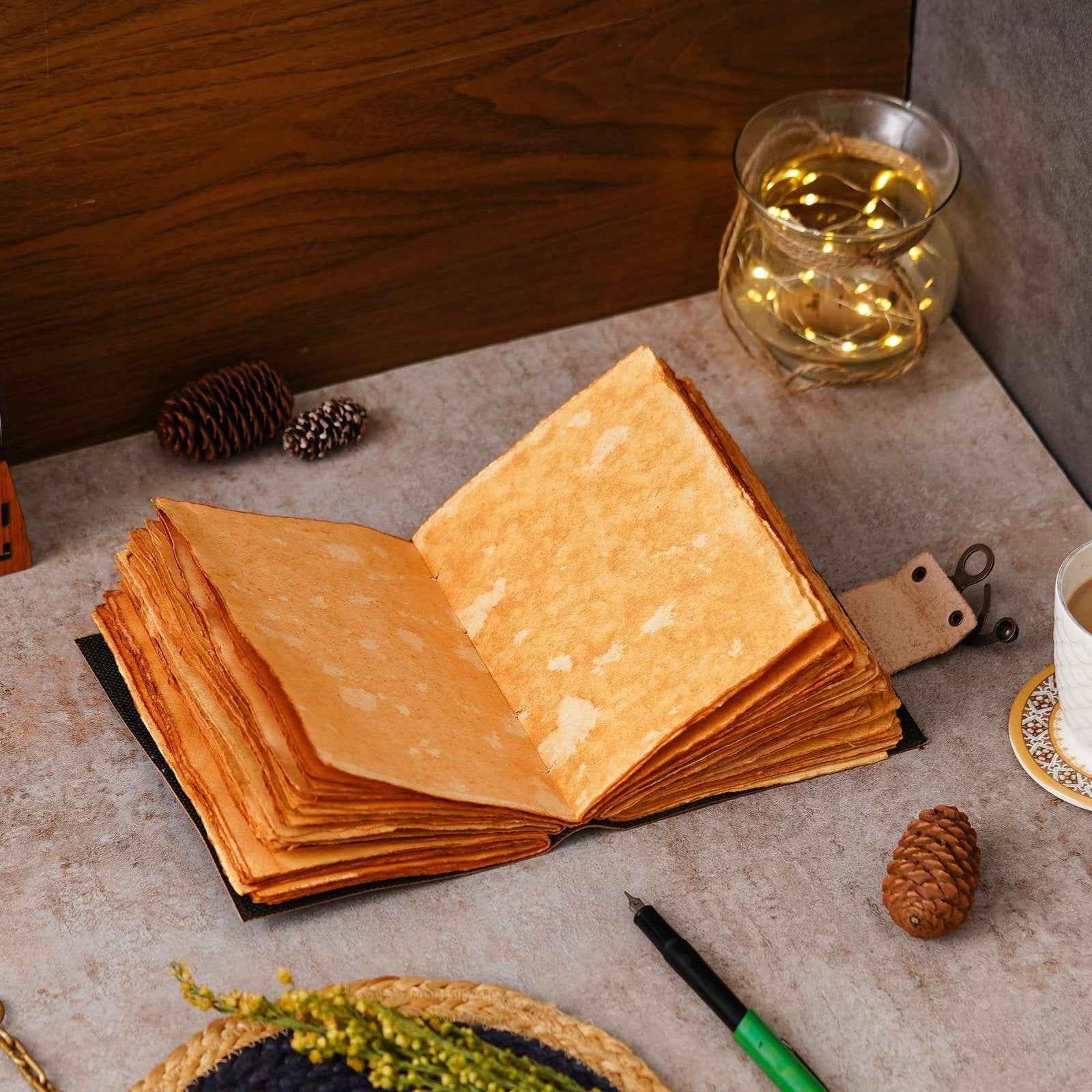 Vintage Handmade Genuine Leather Journal-Premium Antique Lock Closure-200 Handmade Brown Pages -7