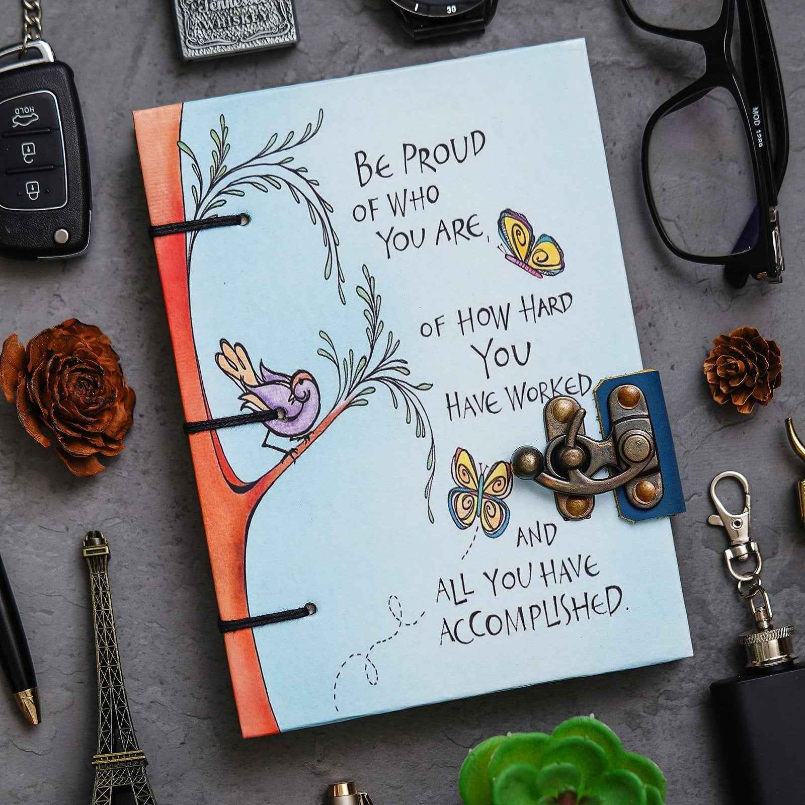 Handmade Printed Cardboard Journal Diary with Buckle Lock-200 Pages Notepad For Men and Women -11