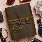 Vintage Handmade Genuine Leather Journal-Premium Antique Key Design String Closure-200 Handmade Brown Pages -2