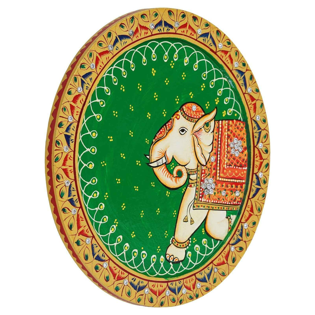 Sacred Cow Wooden Wall Plate-Devotional Pichwai Design (12x12 Inches)