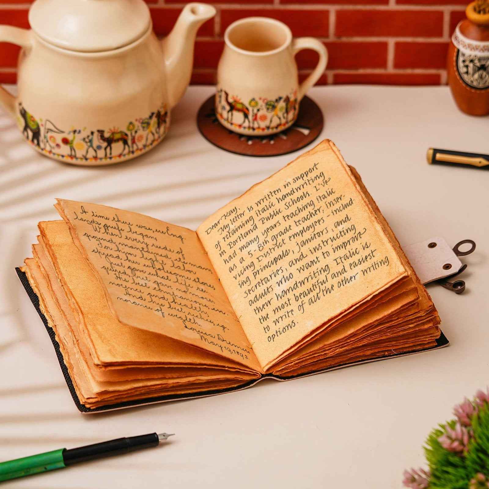 Vintage Handmade Genuine Leather Journal-Premium Antique Lock Closure-200 Handmade Brown Pages -11