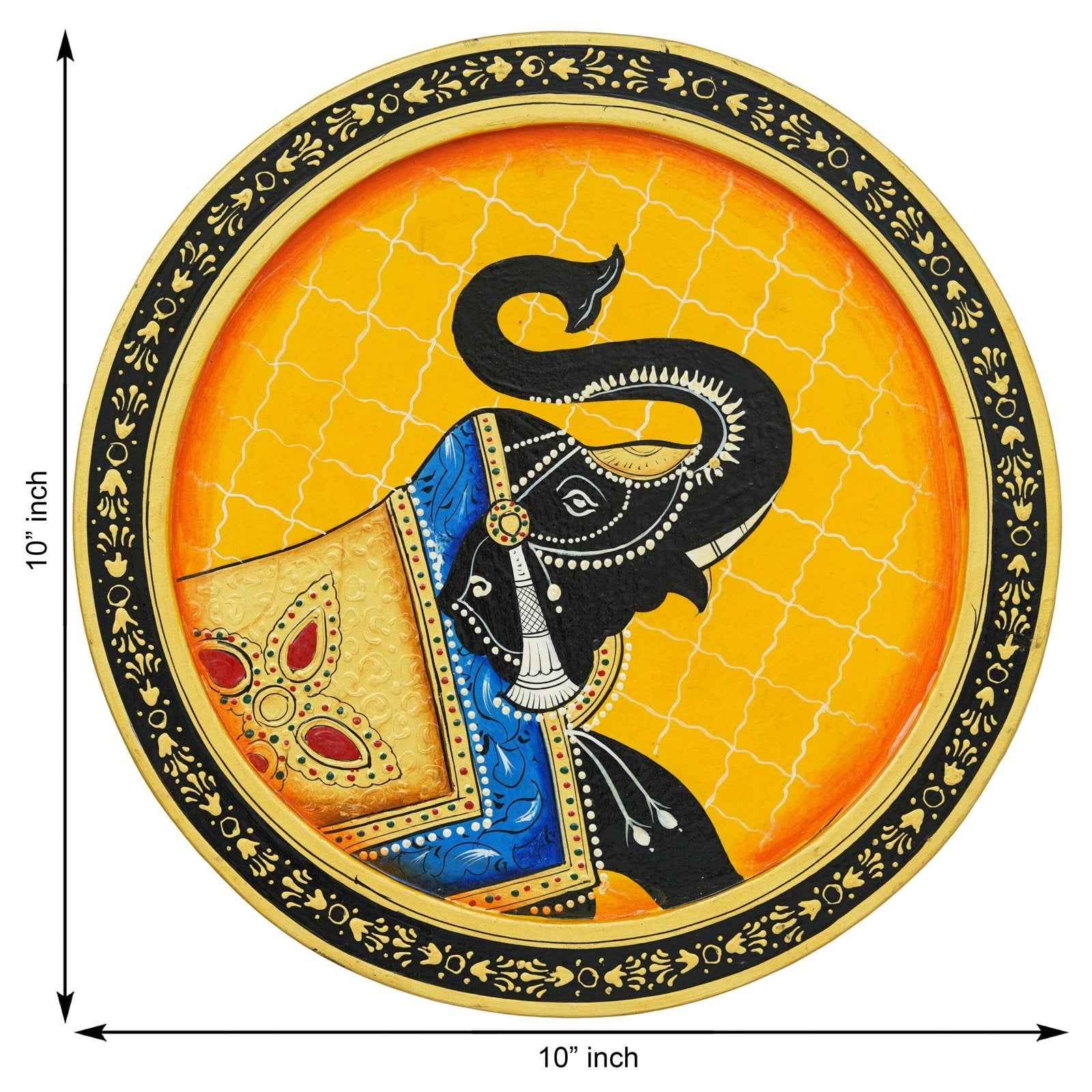 Pichwai Inspired Wall Plate-Cow with Ornamental Bell Artwork (12x12 Inches)