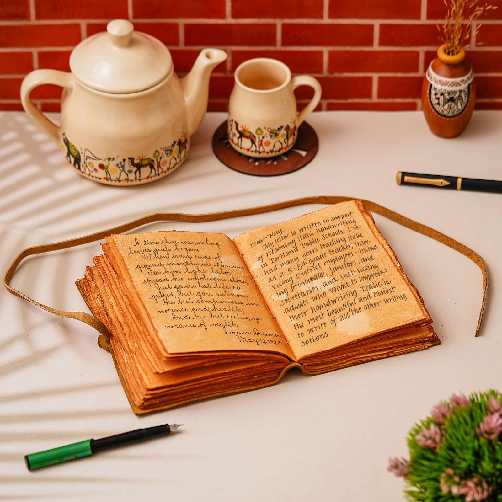 Vintage Handmade Genuine Leather Journal-Premium Antique String Closure-200 Handmade Brown Pages -2 - Navkar Handicrafts