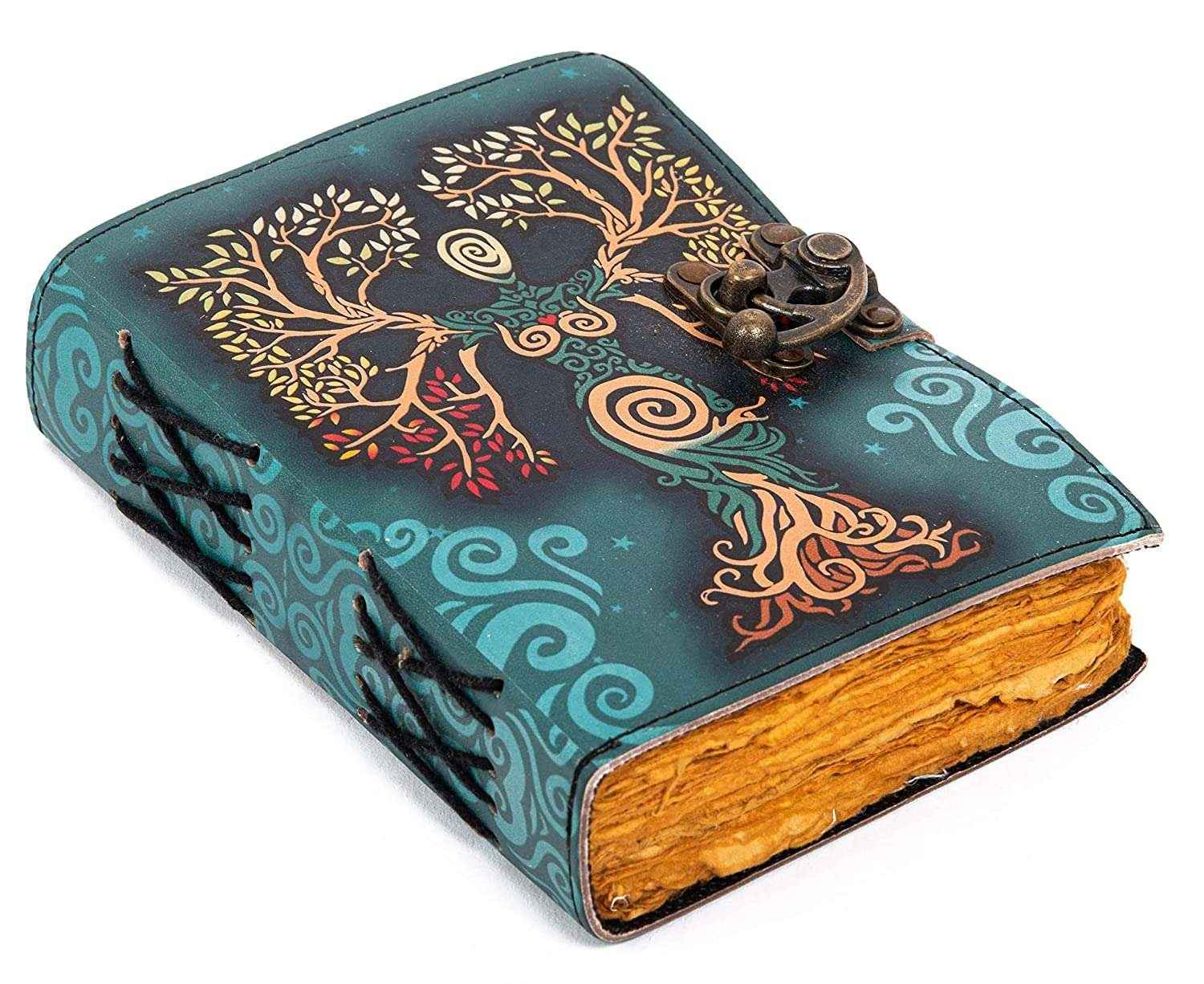 Genuine Leather Diary-Vintage Handmade Leather Journal-Premium Antique LOCK Closure-200 Handmade Deckle Edge Antique Pages -8