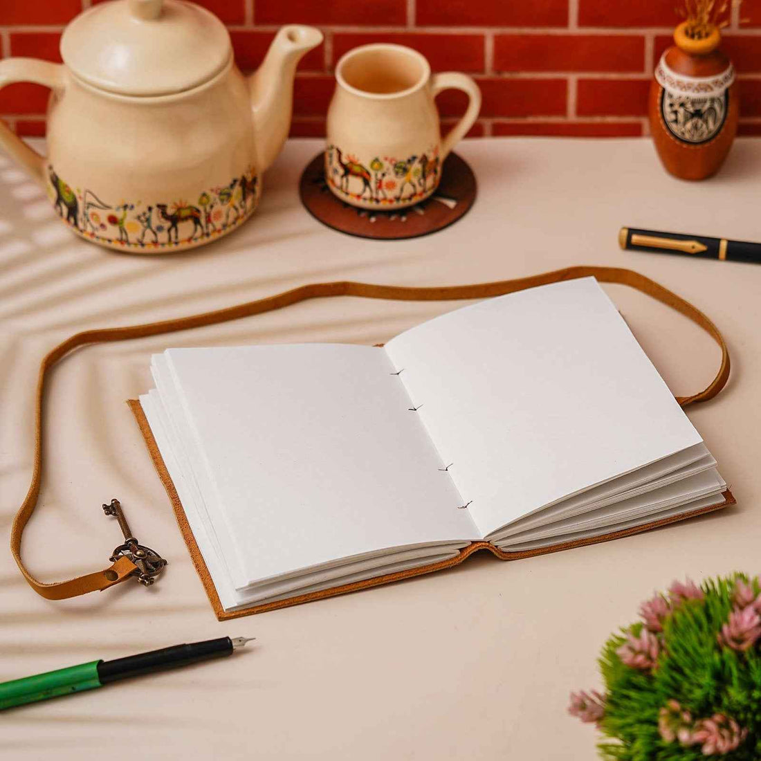 Vintage Handmade Genuine Leather Journal-Premium Antique Key Closure-200 Handmade White Pages -1