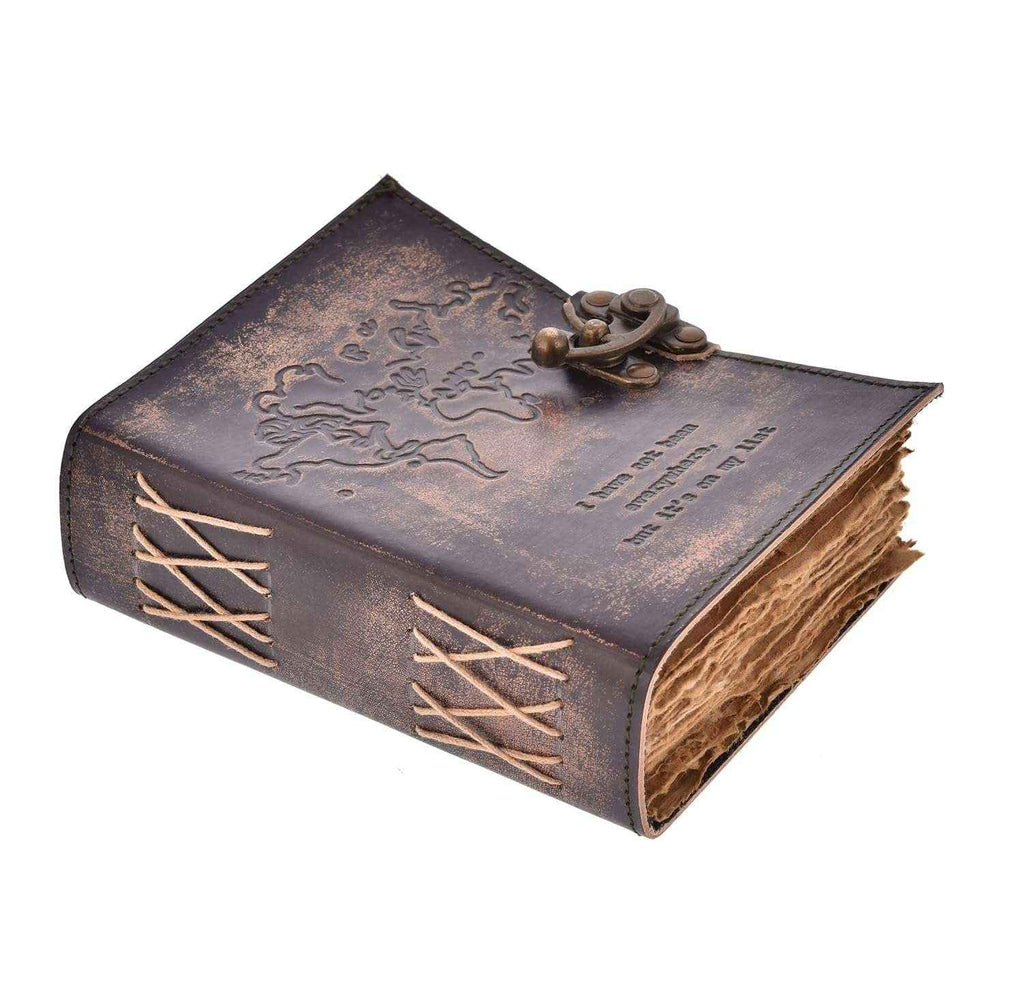 Genuine Leather Diary-Vintage Handmade Leather Journal-Premium Antique LOCK Closure-200 Handmade Deckle Edge Antique Pages -1