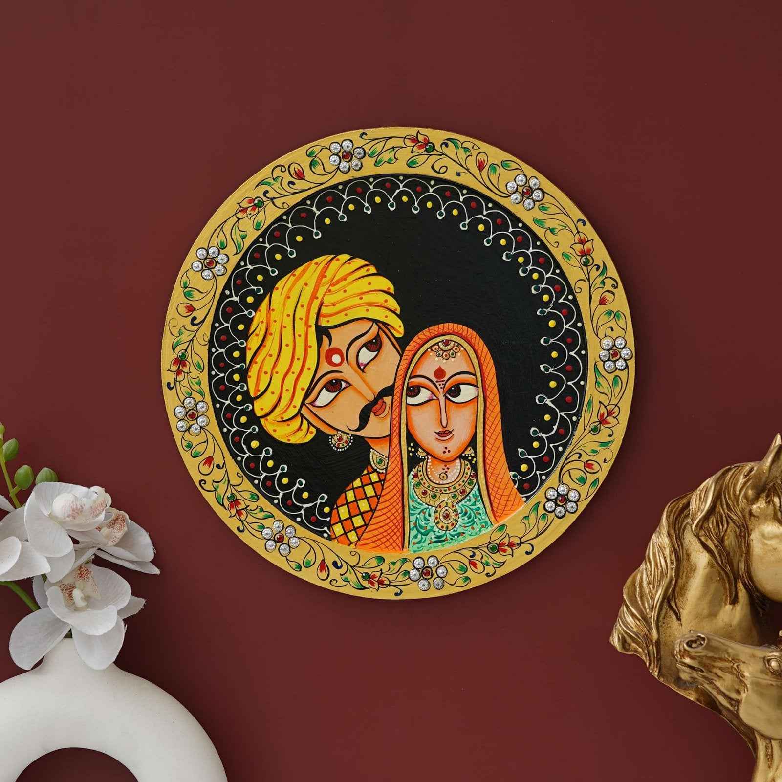 Pichwai Cow-Nature Theme-Wooden Wall Plate for Home Decor (12x12 Inches)