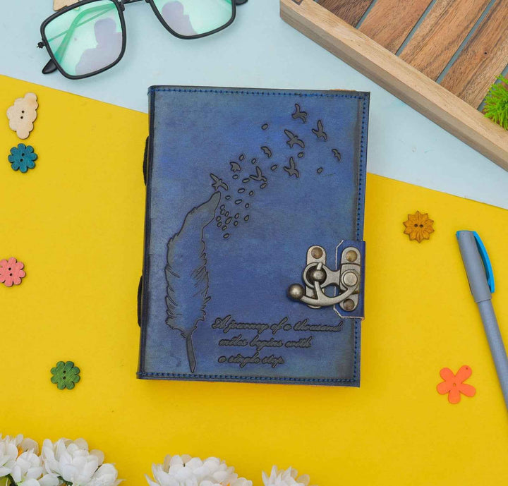 Genuine Leather Diary-Vintage Handmade Leather Journal-Premium Antique LOCK Closure-200 Handmade Deckle Edge Antique Pages -19