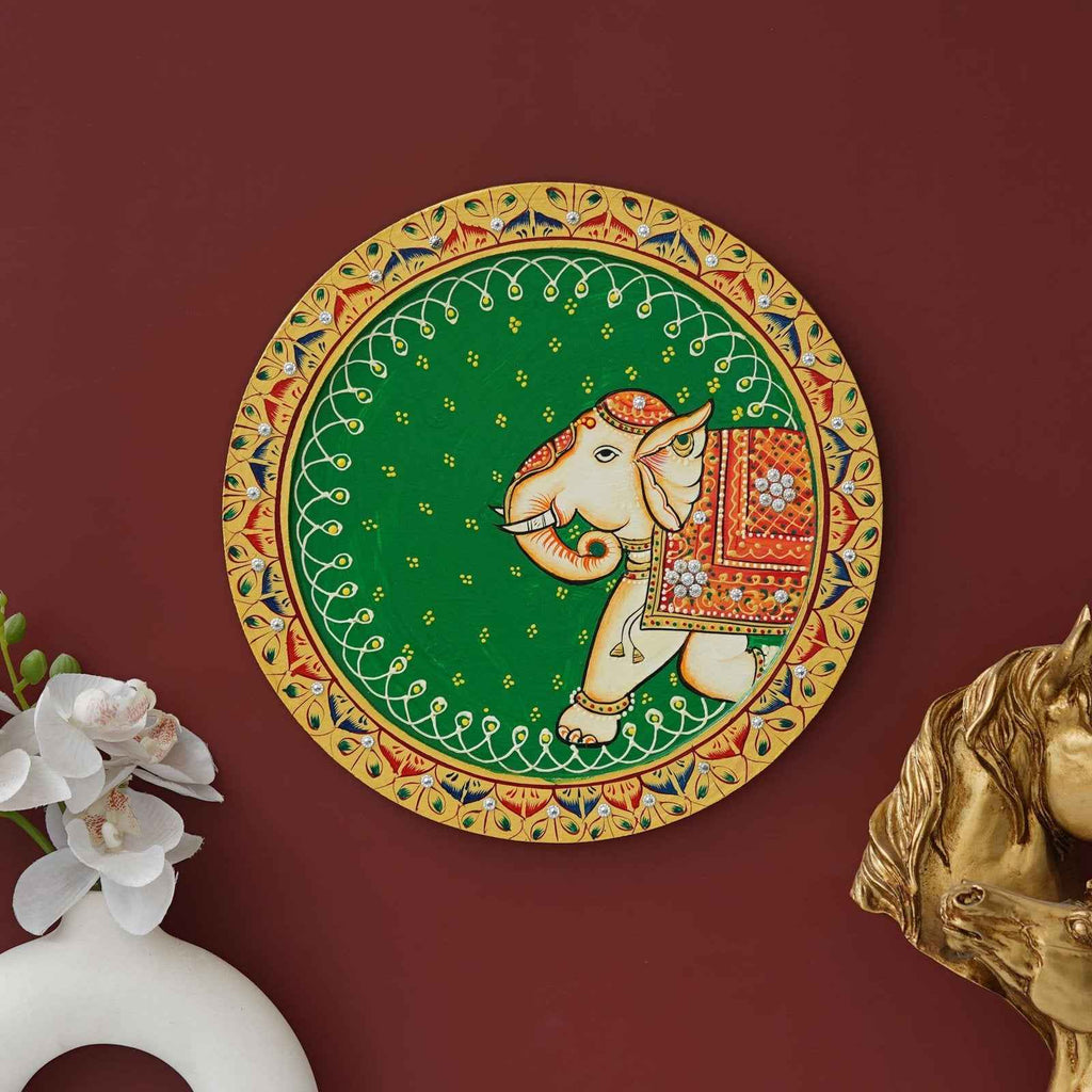 Sacred Cow Wooden Wall Plate-Devotional Pichwai Design (12x12 Inches)