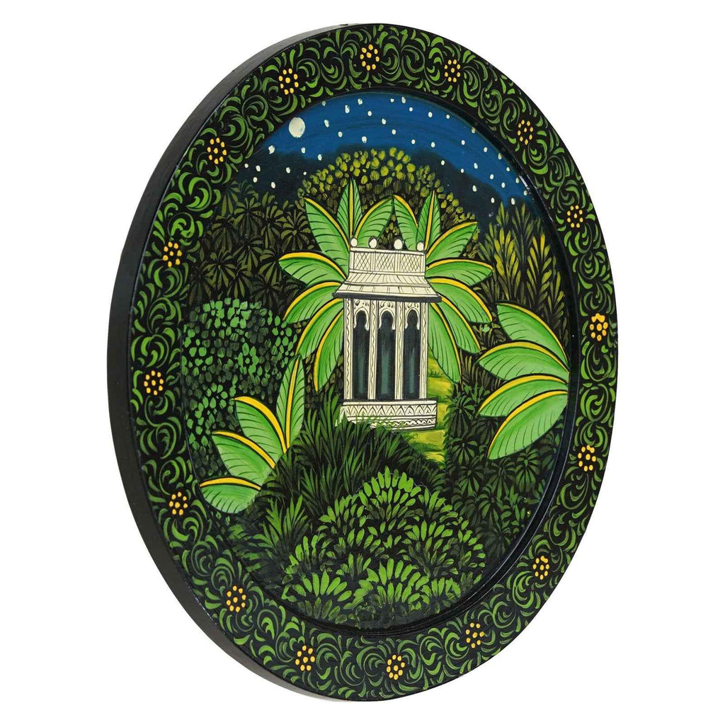 Handcrafted Wooden Wall Plate-Rajasthani Cow-Kalash Artwork (12x12 Inches)