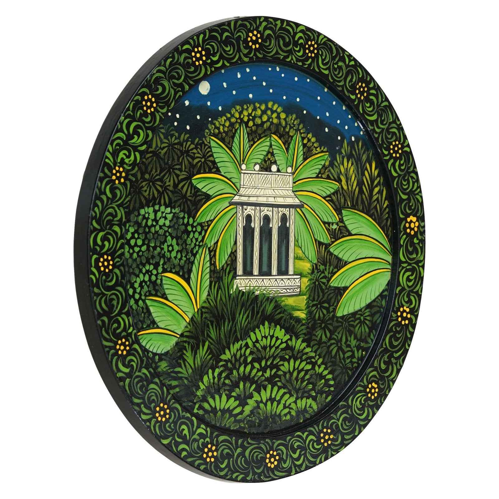 Handcrafted Wooden Wall Plate-Rajasthani Cow-Kalash Artwork (12x12 Inches)