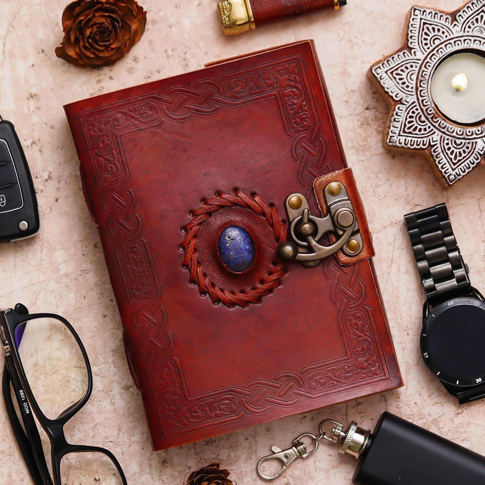 Vintage Handmade Genuine Leather Journal-Premium Antique Lock Closure-200 Handmade White Pages -3 - Navkar Handicrafts