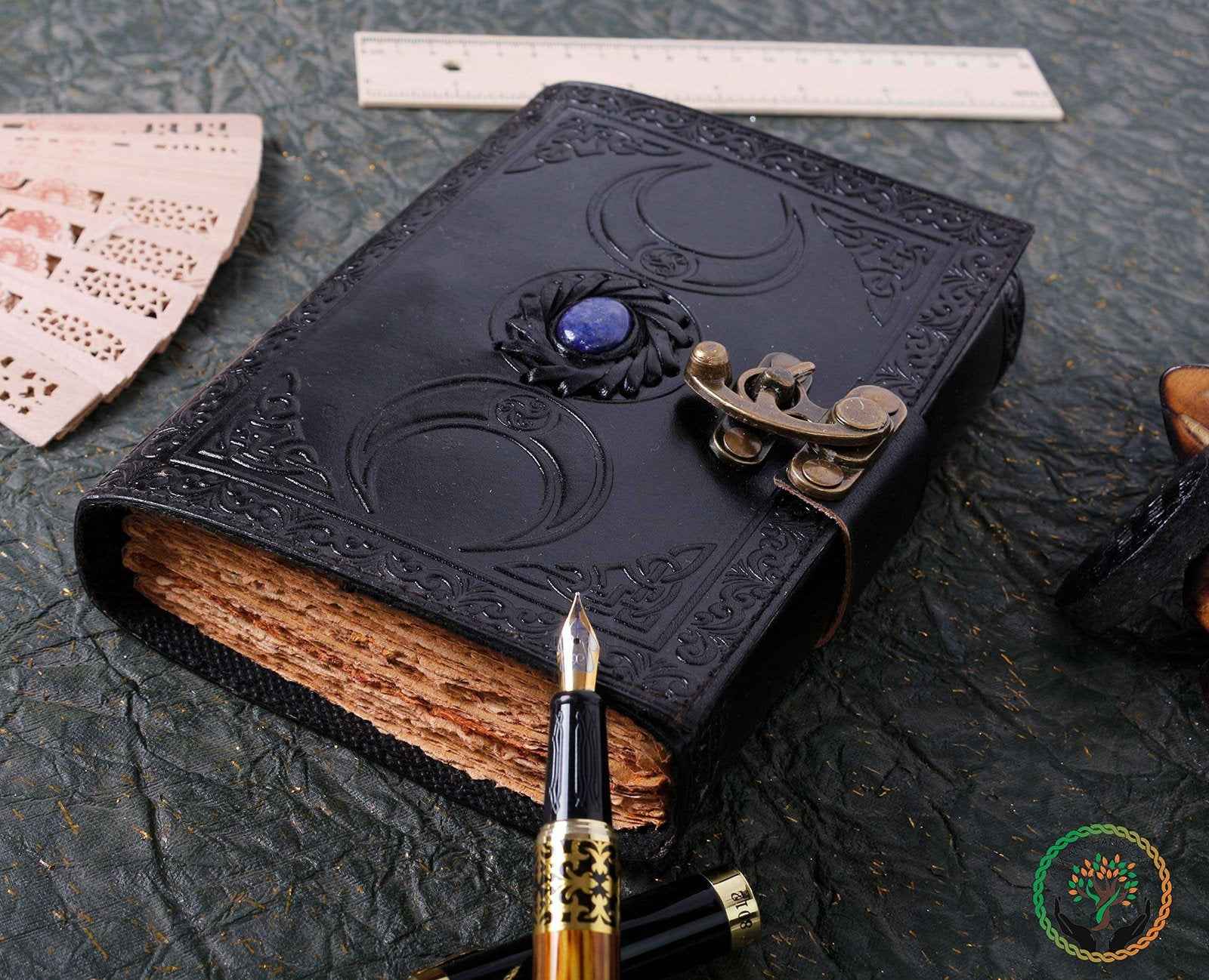 Genuine Leather Diary-Vintage Handmade Leather Journal-Premium Antique LOCK Closure-200 Handmade Deckle Edge Antique Pages -9
