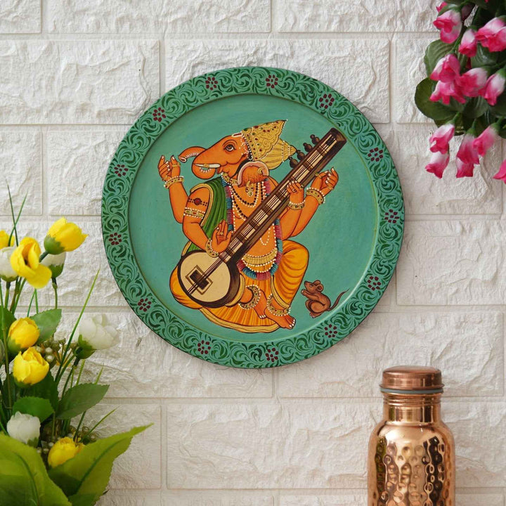 Ethnic Cow Wall Plate-Handmade Wooden Art in Pichwai Style (12x12 Inches)