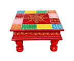 Hand-Painted Square Wooden Chowki – Multicolor Patchwork Design (10x10x6 inch)