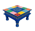 Hand-Painted Square Wooden Chowki – Multicolor Patchwork Design (10x10x6 inch)