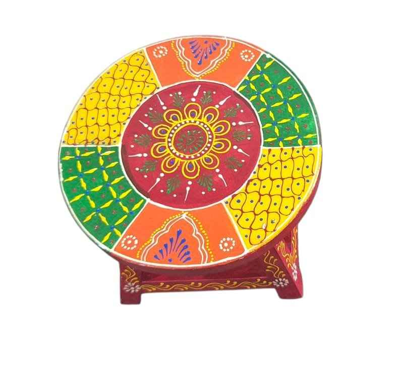 Hand-Painted Wooden Chowki Stool – Multicolor Traditional Design (7x7x5 inch)
