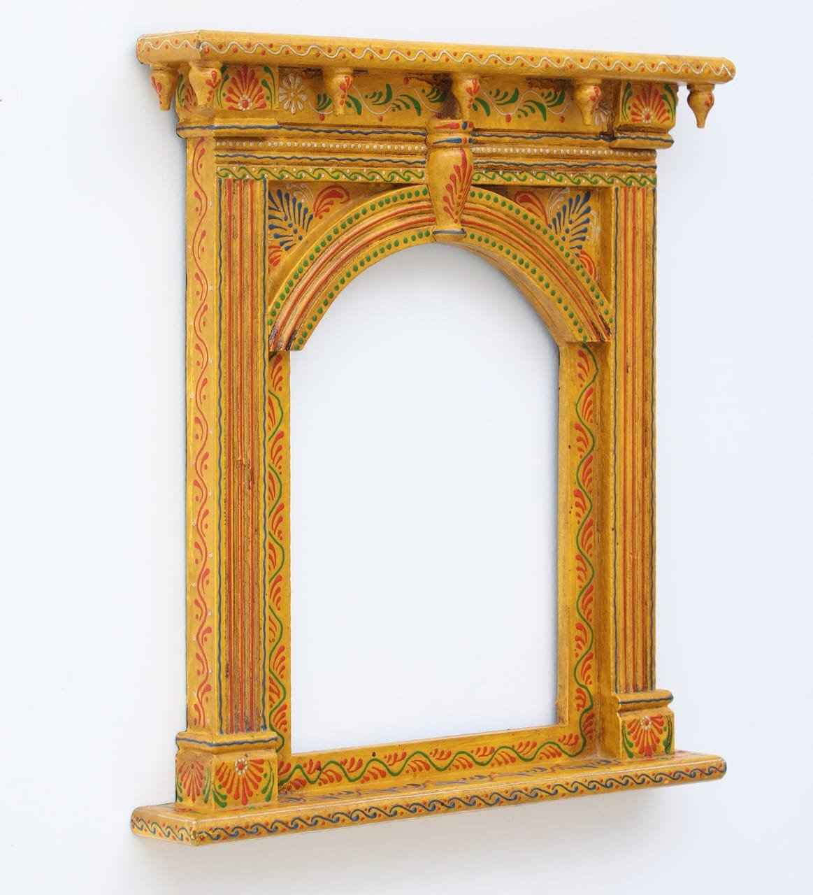 Rajasthani Wooden Jharokha –Yellow Mirror & Photo Frame (14 inch)
