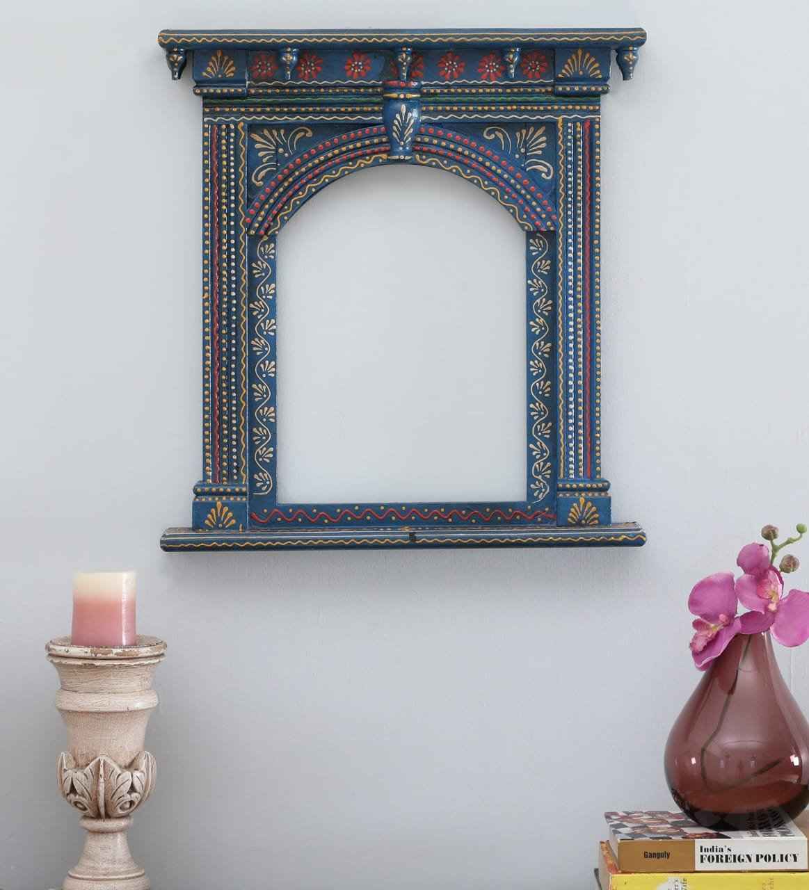 Hand-Painted Wooden Jharokha Frame – Traditional Rajasthani Wall Art | Usable as Mirror or Photo Frame | Navkar Handicraft