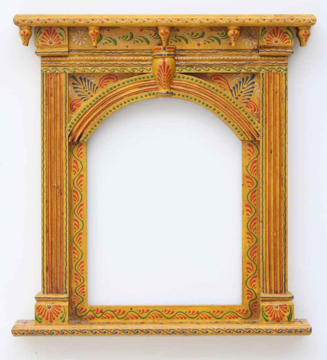 Rajasthani Wooden Jharokha –Yellow Mirror & Photo Frame (14 inch)
