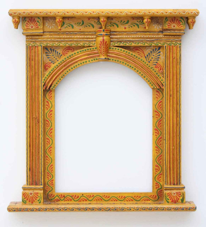 Rajasthani Wooden Jharokha –Yellow Mirror & Photo Frame (14 inch)