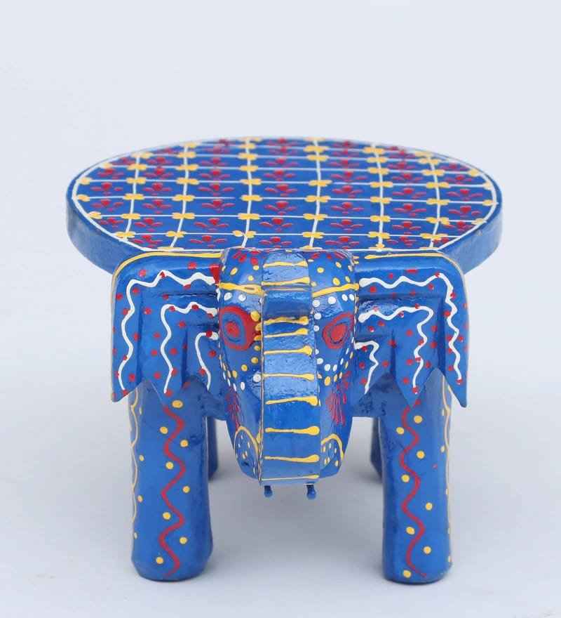 Hand-Painted Wooden Elephant Stool – Traditional Bajot | Navkar Handicraft