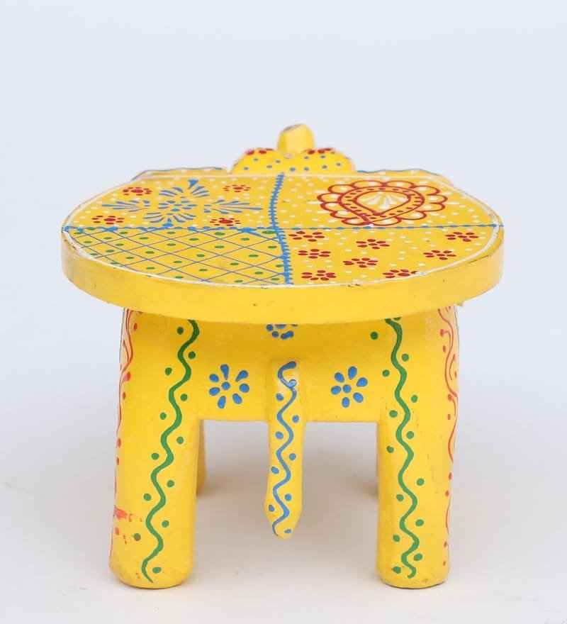 Hand-Painted Wooden Elephant Stool – Traditional Bajot | Navkar Handicraft