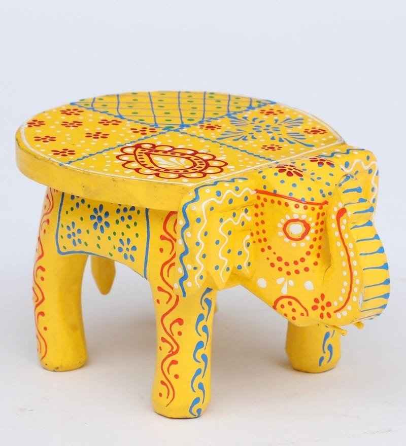 Hand-Painted Wooden Elephant Stool – Traditional Bajot | Navkar Handicraft