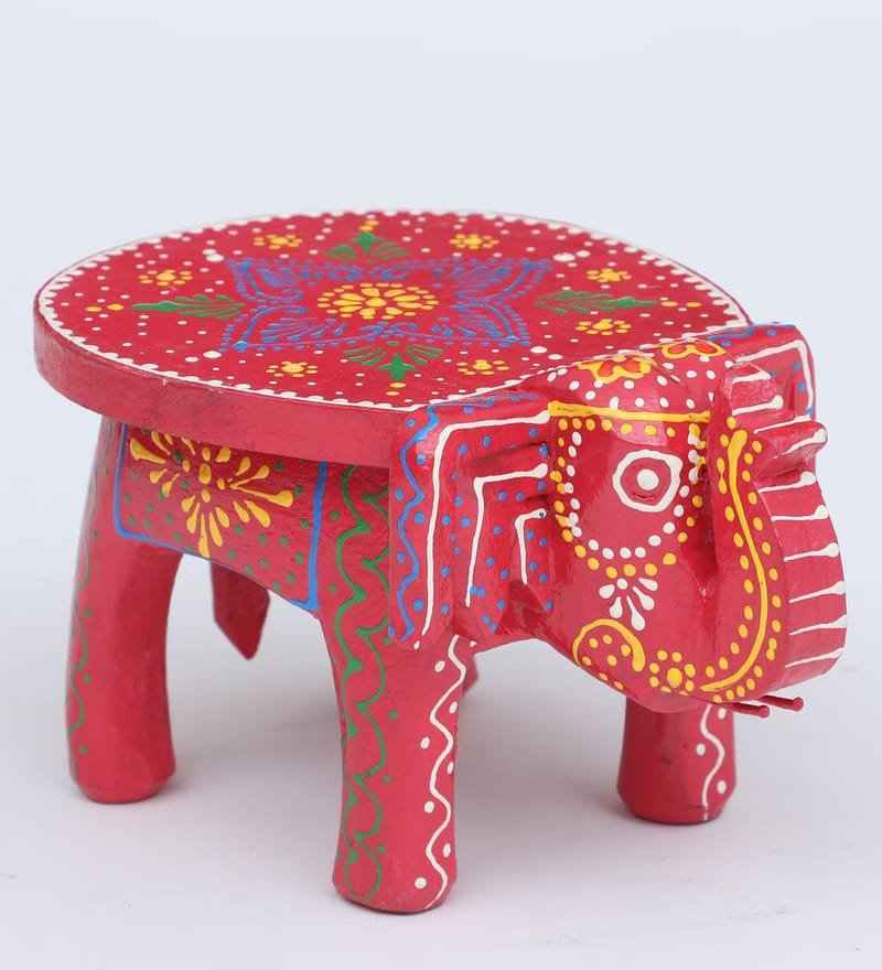 Hand-Painted Wooden Elephant Stool – Traditional Bajot | Navkar Handicraft