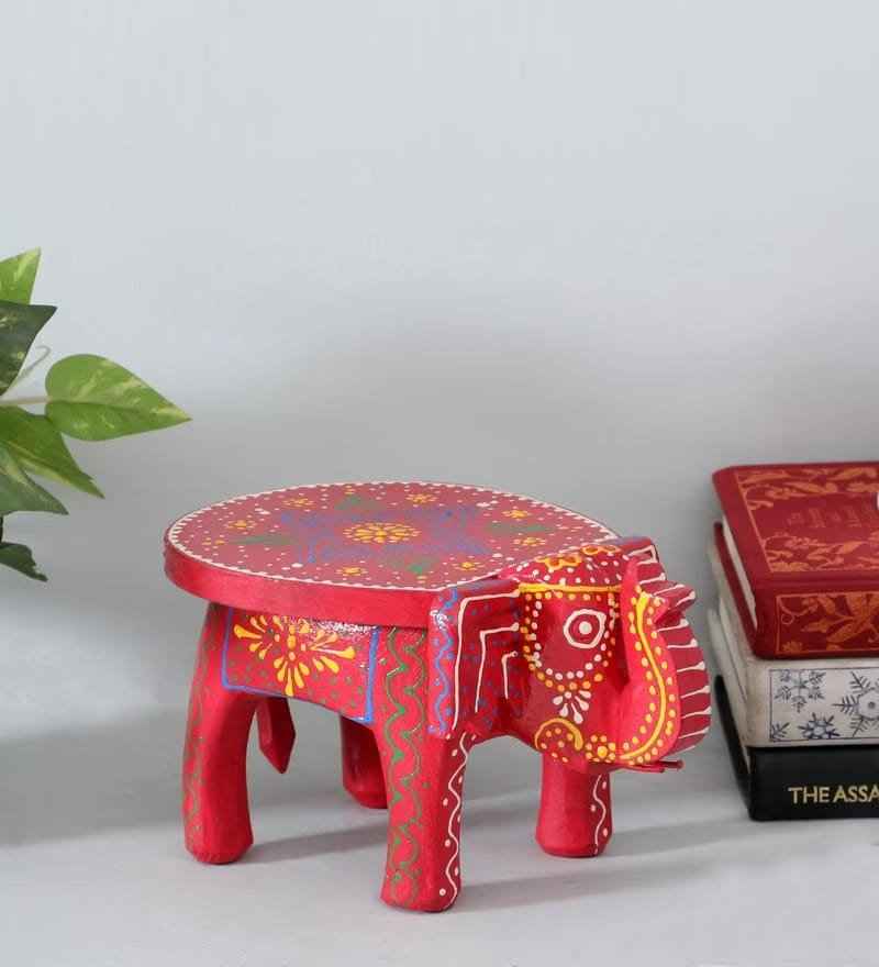Hand-Painted Wooden Elephant Stool – Traditional Bajot | Navkar Handicraft