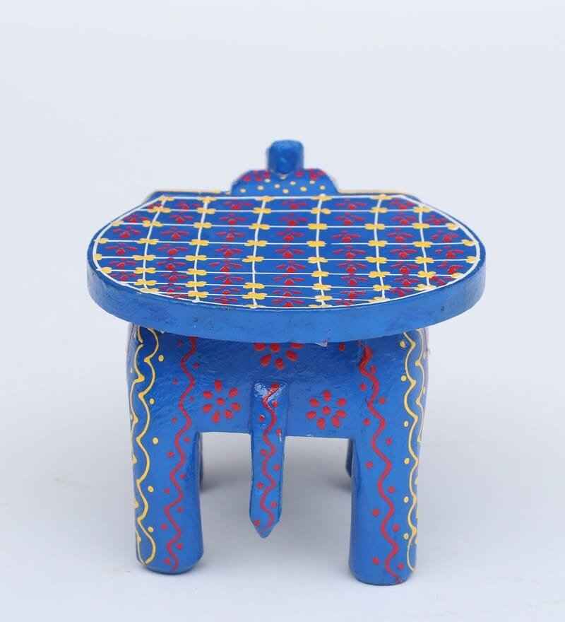 Hand-Painted Wooden Elephant Stool – Traditional Bajot | Navkar Handicraft