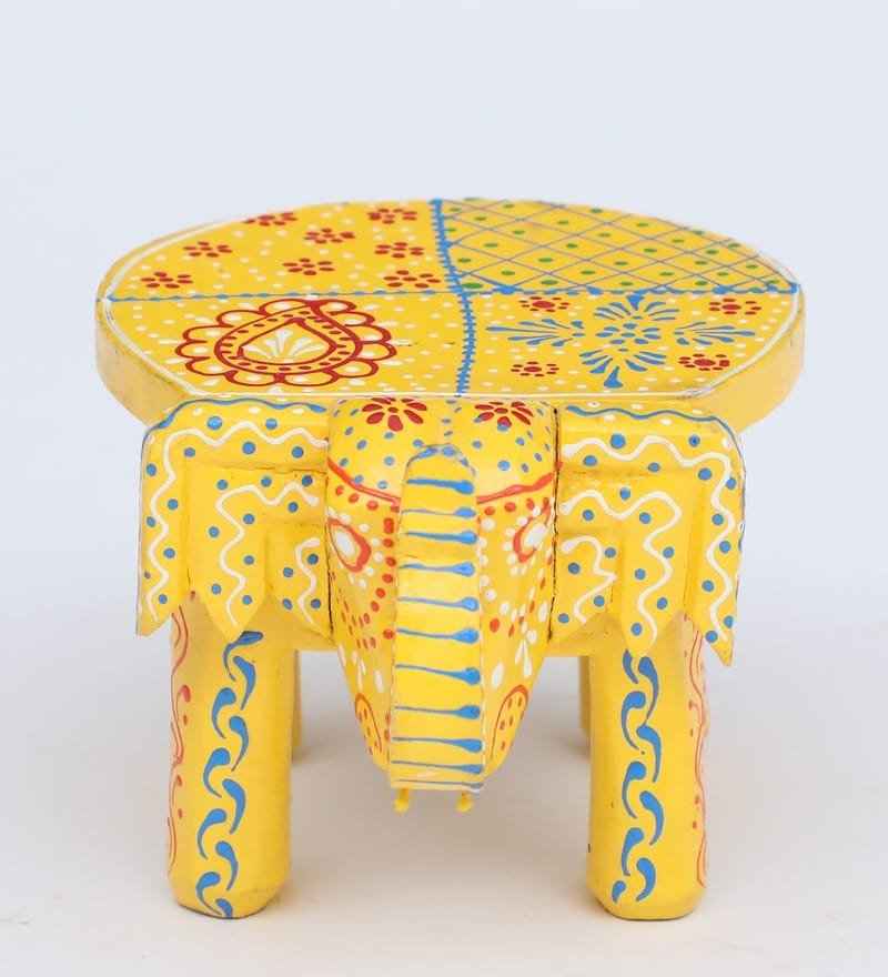 Hand-Painted Wooden Elephant Stool – Traditional Bajot | Navkar Handicraft