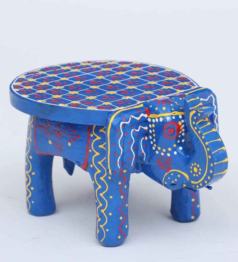 Hand-Painted Wooden Elephant Stool – Traditional Bajot | Navkar Handicraft