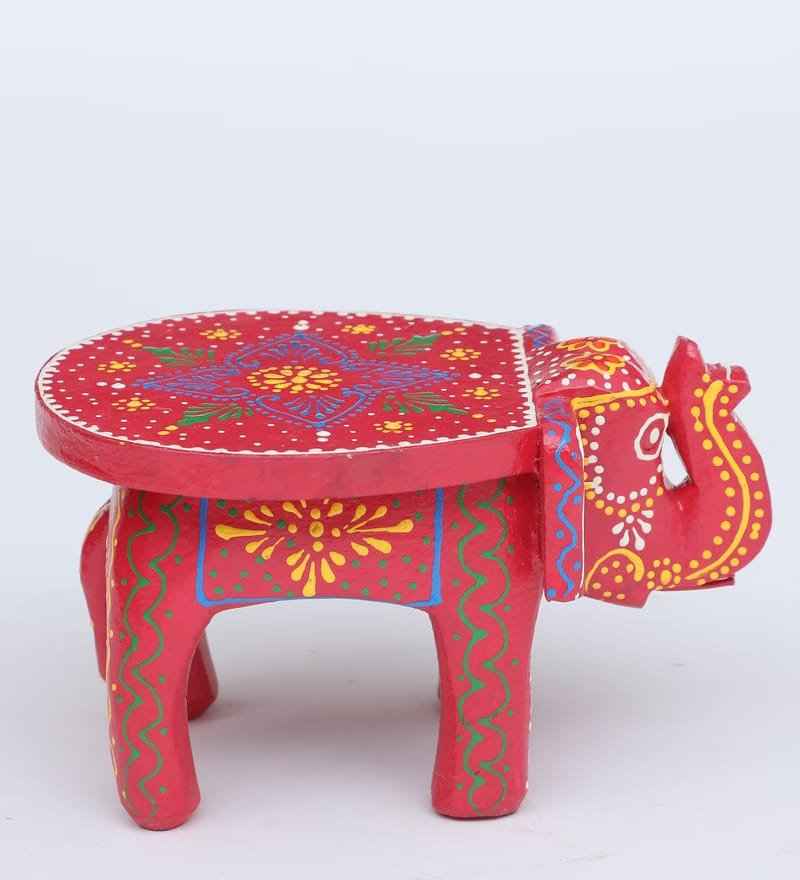 Hand-Painted Wooden Elephant Stool – Traditional Bajot | Navkar Handicraft