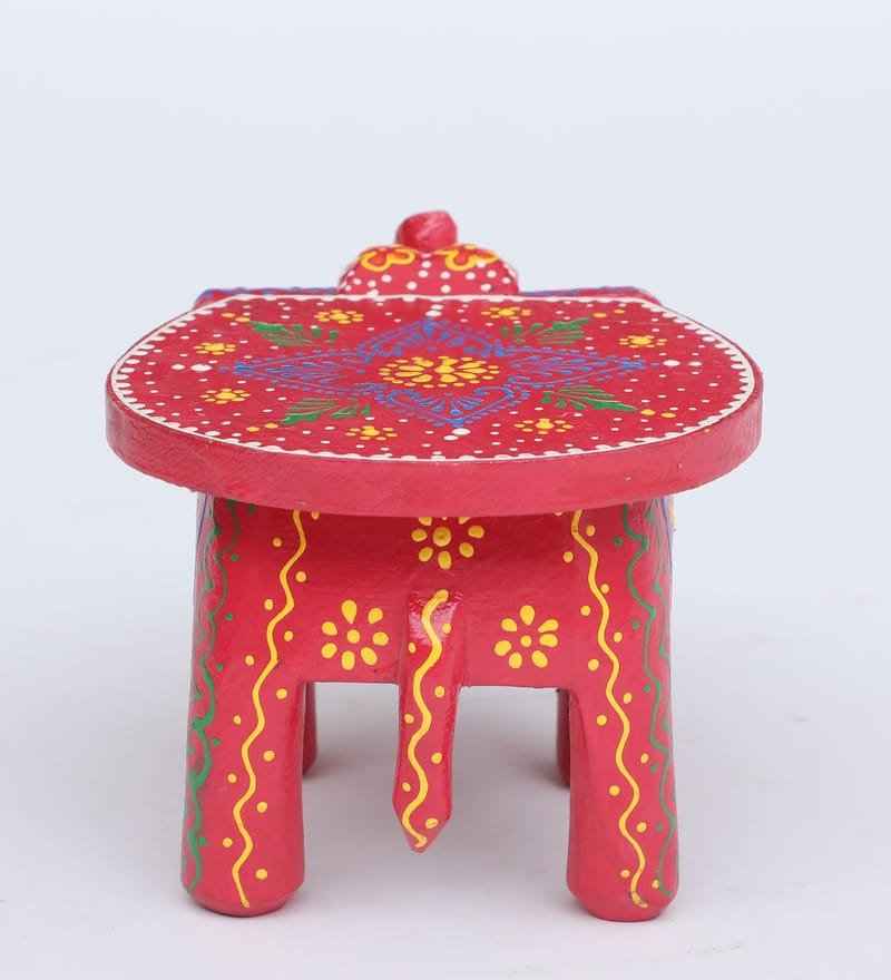 Hand-Painted Wooden Elephant Stool – Traditional Bajot | Navkar Handicraft