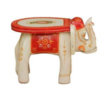 Hand-Painted Wooden Elephant Stool | Decorative Wooden Bajot Table (7x5x6 in)