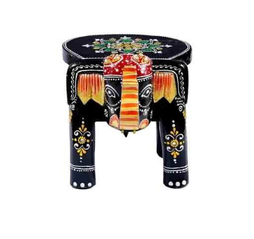 Hand-Painted Wooden Elephant Stool | Decorative Bajot Table for Home Decor (Ethnic Art)