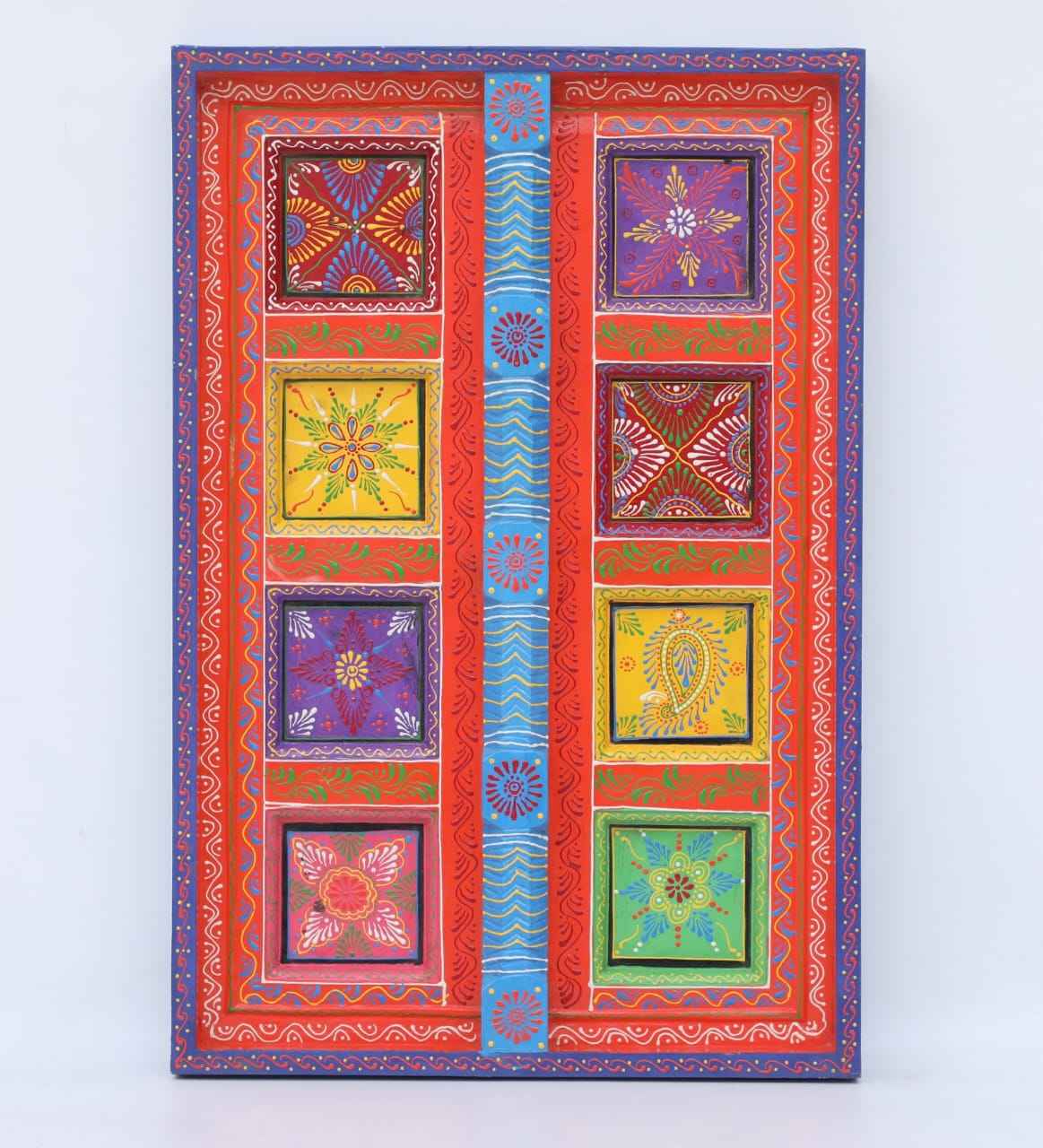 Hand-Painted Wooden Wall Panel – Multicolor Traditional Design (Size 18*1*24)
