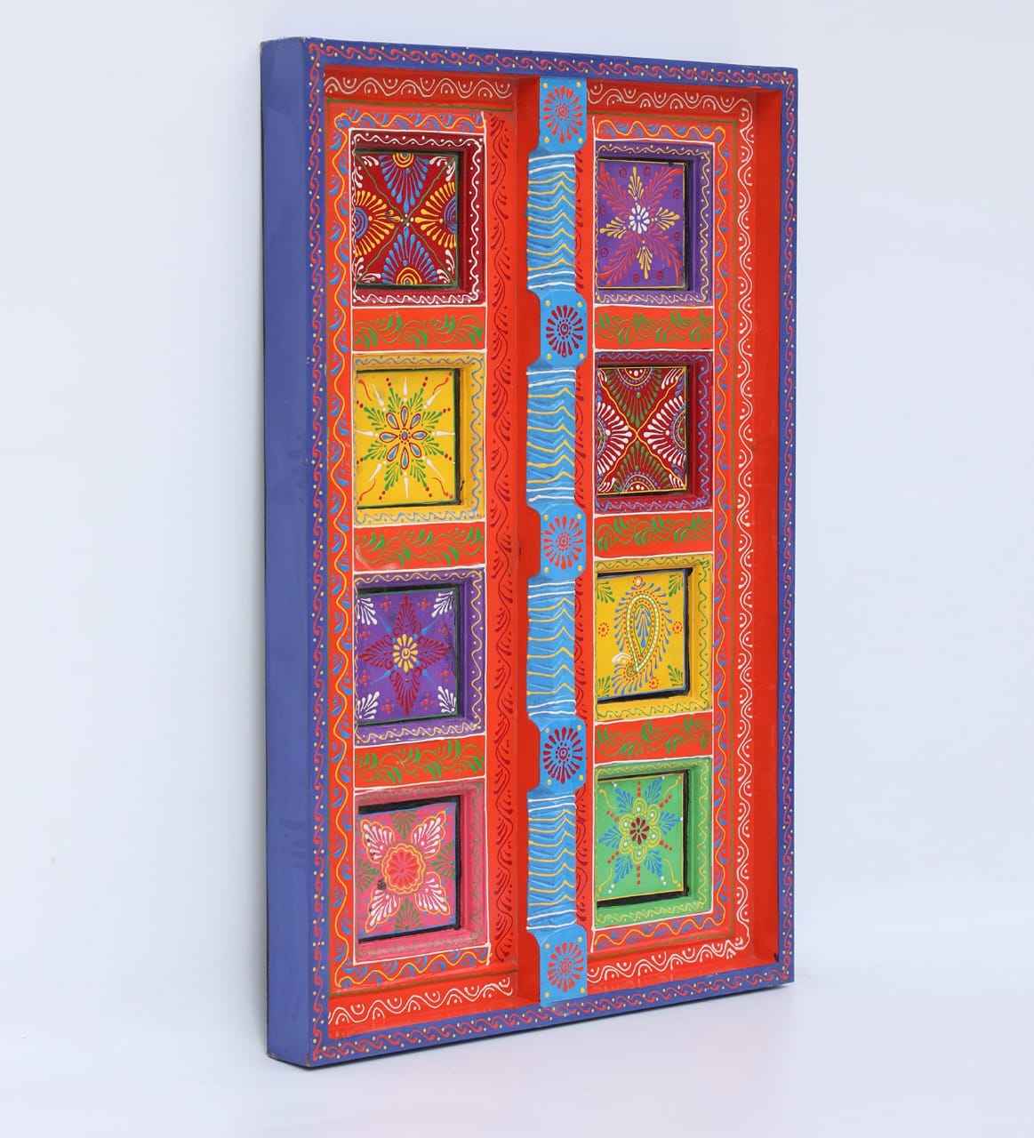 Hand-Painted Wooden Wall Panel – Multicolor Traditional Design (Size 18*1*24)