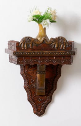 Hand-Carved Wooden Elephant Wall Bracket Shelf